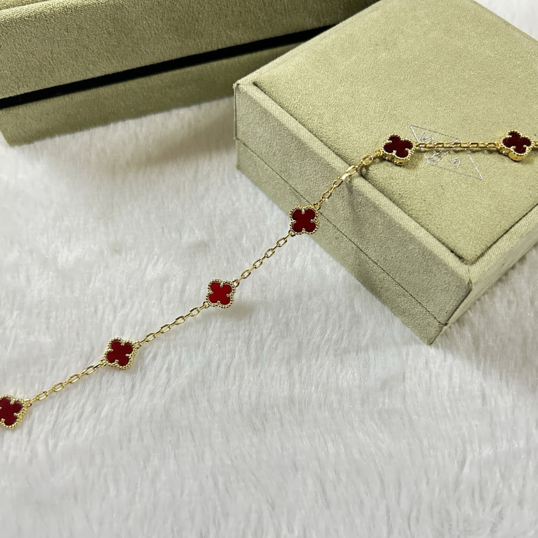 [Vicky]CLOVER 6 MOTIF RED AGATE BRACELET