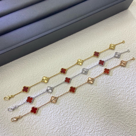 [Vicky]CLOVER 6 MOTIF RED AGATE LASER BRACELET