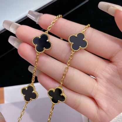 [Vicky]CLOVER 10 MOTIFS ONYX NECKLACE