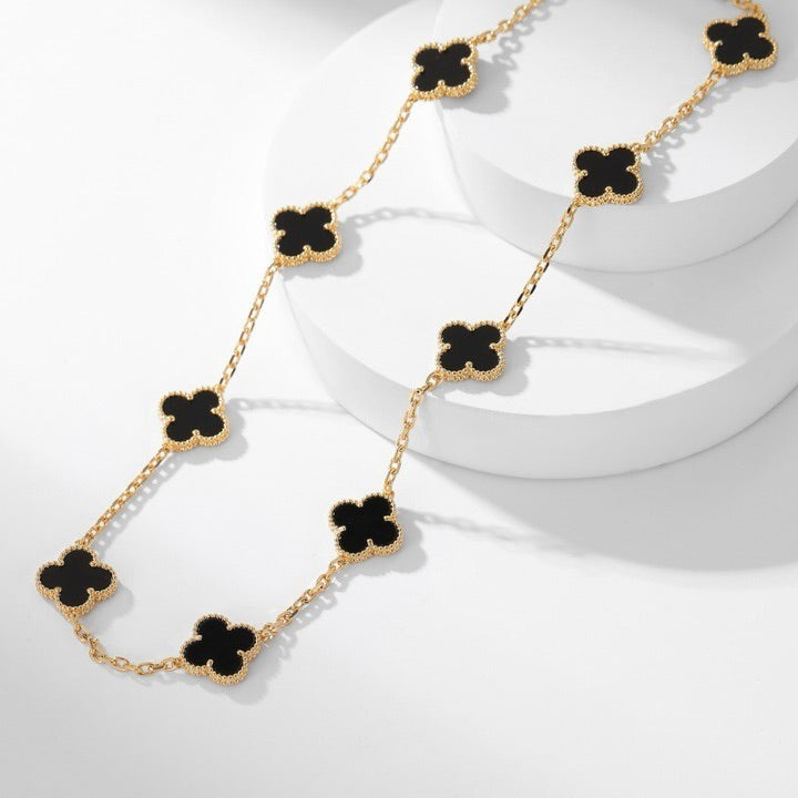 [Vicky]CLOVER 10 MOTIFS ONYX NECKLACE