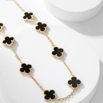 [Vicky]CLOVER 10 MOTIFS ONYX NECKLACE