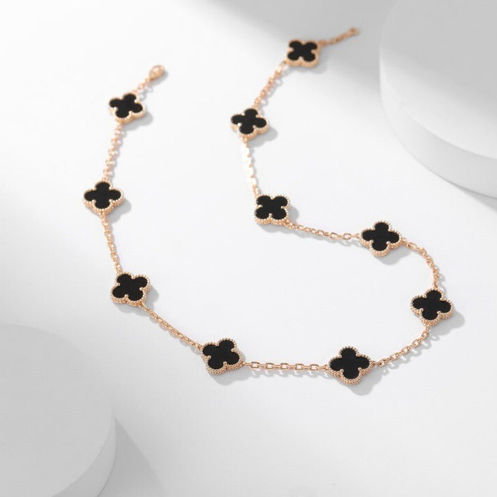 [Vicky]CLOVER 10 MOTIFS ONYX NECKLACE