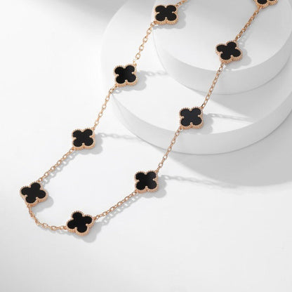 [Vicky]CLOVER 10 MOTIFS ONYX NECKLACE