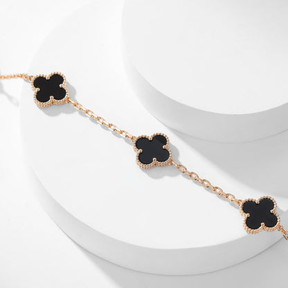 [Vicky]CLOVER 10 MOTIFS ONYX NECKLACE
