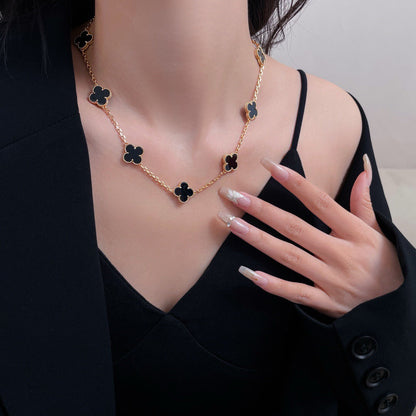 [Vicky]CLOVER 10 MOTIFS ONYX NECKLACE