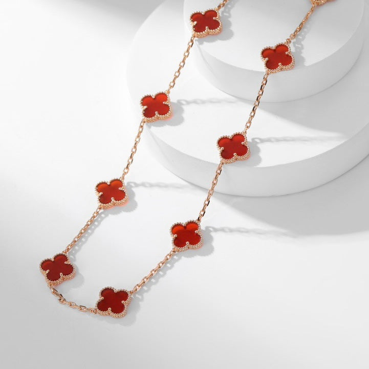 [Vicky]CLOVER 10 MOTIFS CARNELIAN NECKLACE