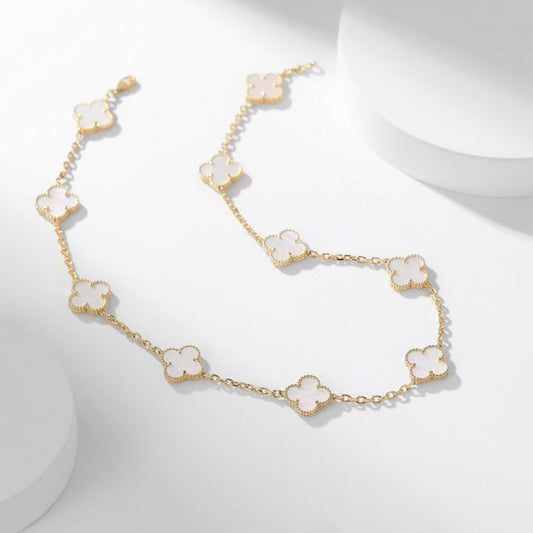 [Vicky]CLOVER 10 MOTIFS WHITE MOTHER OF PEARL NECKLACE