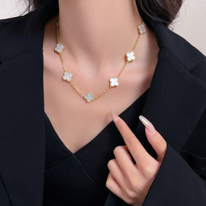 [Vicky]CLOVER 10 MOTIFS WHITE MOTHER OF PEARL NECKLACE
