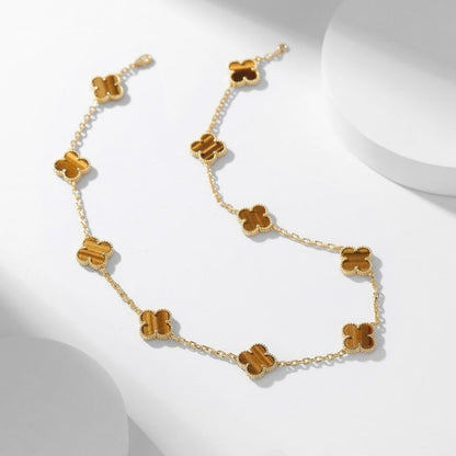 [Vicky]CLOVER 10 MOTIFS TIGER EYE NECKLACE