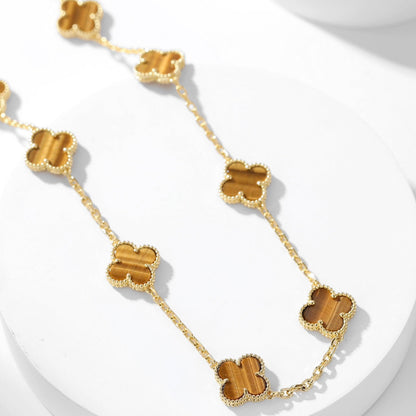 [Vicky]CLOVER 10 MOTIFS TIGER EYE NECKLACE