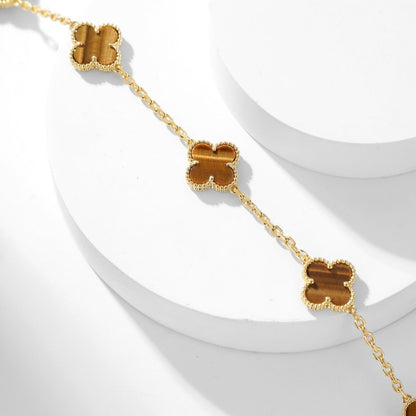 [Vicky]CLOVER 10 MOTIFS TIGER EYE NECKLACE