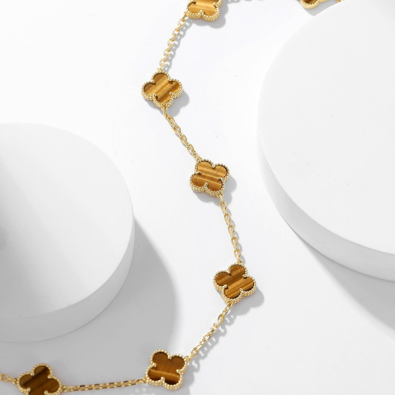 [Vicky]CLOVER 10 MOTIFS TIGER EYE NECKLACE