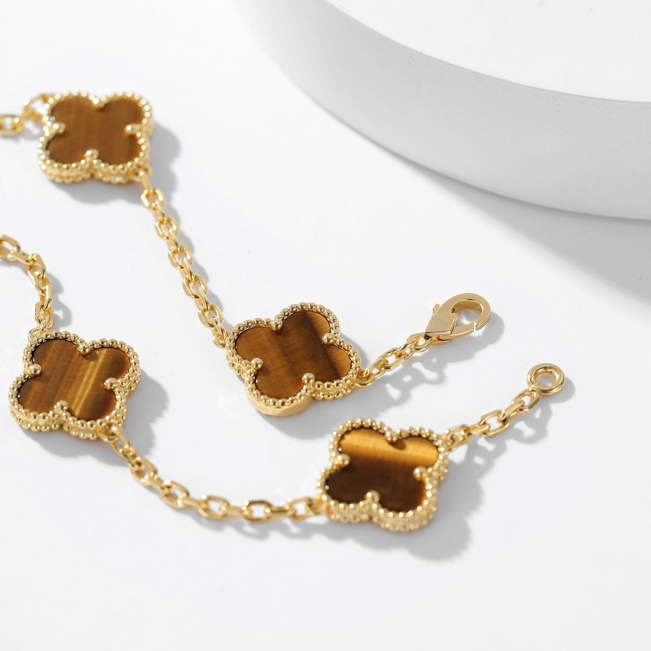 [Vicky]CLOVER 10 MOTIFS TIGER EYE NECKLACE