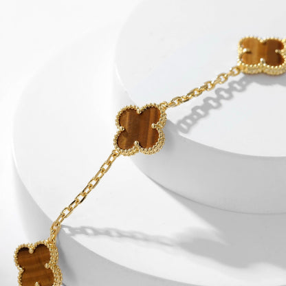 [Vicky]CLOVER 10 MOTIFS TIGER EYE NECKLACE