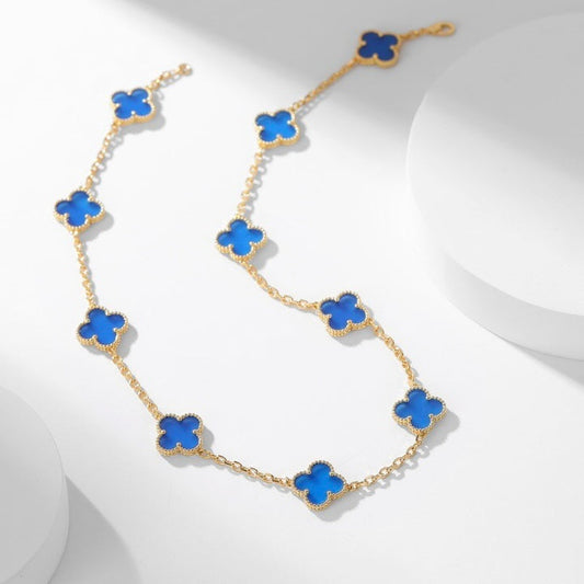 [Vicky]CLOVER 10 MOTIFS BLUE AGATE NECKLACE