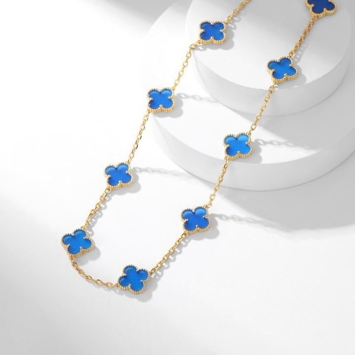[Vicky]CLOVER 10 MOTIFS BLUE AGATE NECKLACE