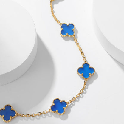 [Vicky]CLOVER 10 MOTIFS BLUE AGATE NECKLACE