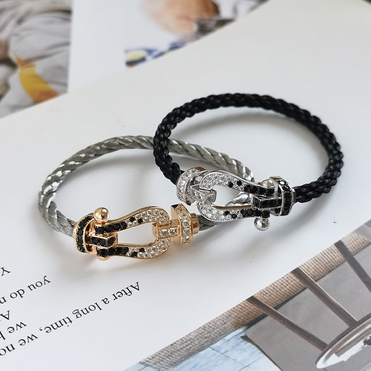 [Vicky]FORCE LARGE HORSESHOE BLACK WHITE DIAMOND BRACELET SILVER