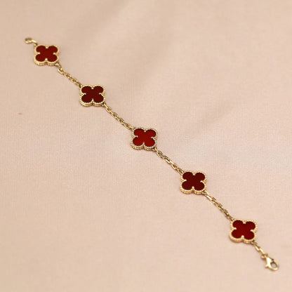 [Vicky] CLOVER 5 MOTIF RED CORNELIAN BRACELET COLLECTION