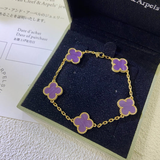 [Vicky]CLOVER  5 MOTIFS  PURPLE VIOLET BRACELET