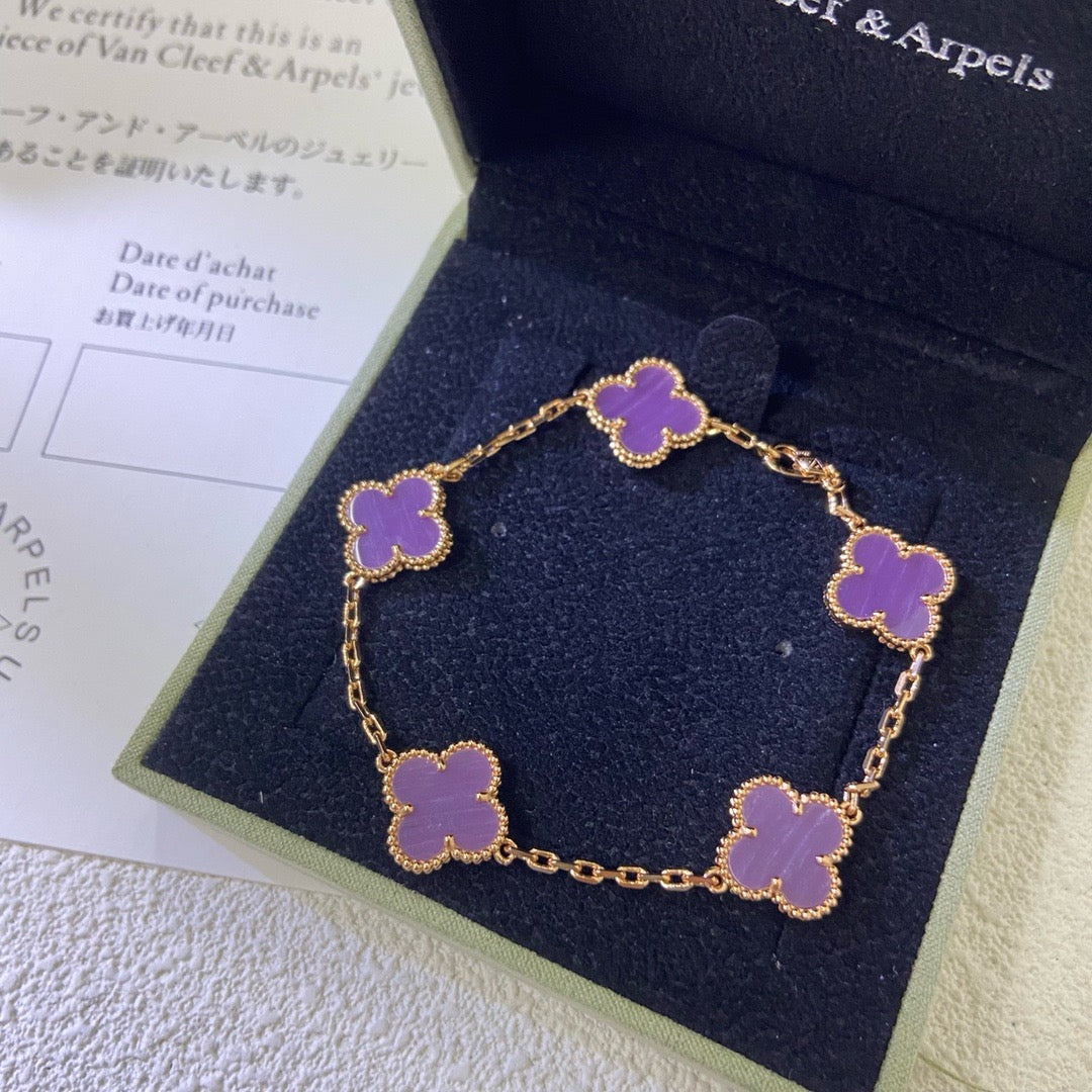 [Vicky]CLOVER  5 MOTIFS  PURPLE VIOLET BRACELET