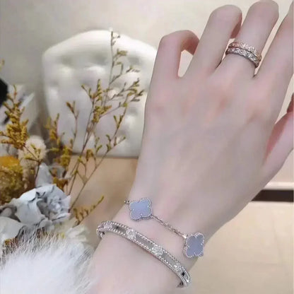 [Vicky] CLOVER 5 MOTIF PURPLE CHALCEDONY BRACELET COLLECTION