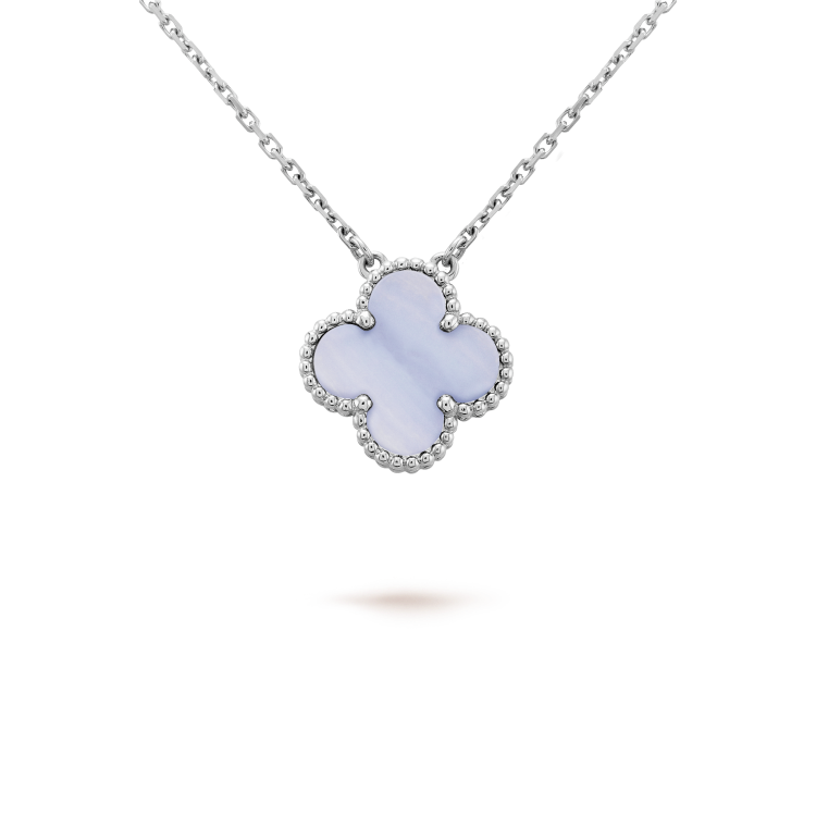 [Vicky]CLOVER 15MM BLUE CHALCEDONY NECKLACE SILVER