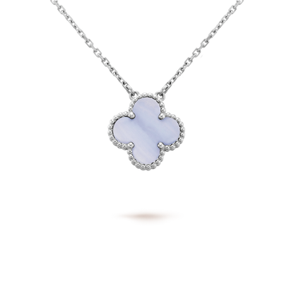 [Vicky]CLOVER 15MM BLUE CHALCEDONY NECKLACE SILVER