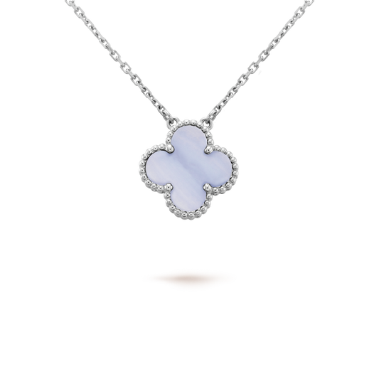 [Vicky]CLOVER 15MM BLUE CHALCEDONY NECKLACE SILVER