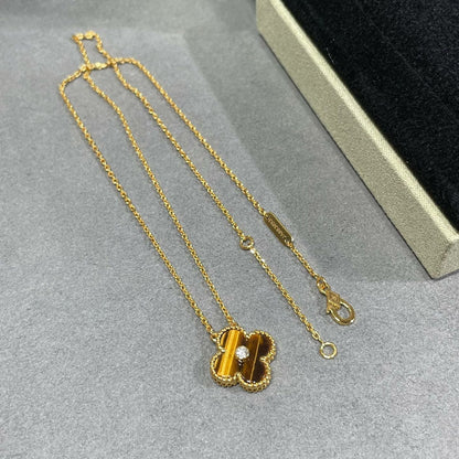 [Vicky]CLOVER 15MM DIAMOND AND YELLOW TIGER'S EYE AGATE necklace