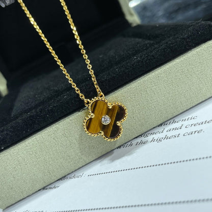 [Vicky]CLOVER 15MM DIAMOND AND YELLOW TIGER'S EYE AGATE necklace