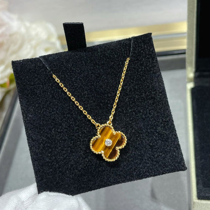 [Vicky]CLOVER 15MM DIAMOND AND YELLOW TIGER'S EYE AGATE necklace