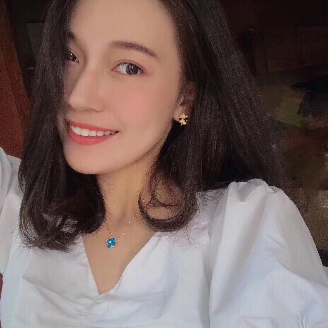 [Vicky]CLOVER 15MM DIAMOND AND BLUE AGATE NECKLACE