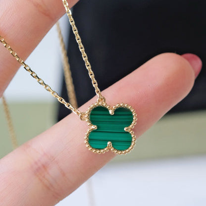 [Vicky]CLOVER 15MM MALACHITE SINGLE FLOWER  NECKLACE