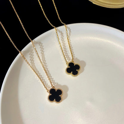 [Vicky]CLOVER 15MM BLACK ONYX SINGLE FLOWER NECKLACE