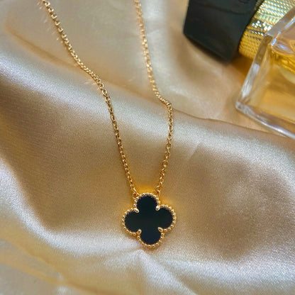 [Vicky]CLOVER 15MM BLACK ONYX SINGLE FLOWER NECKLACE