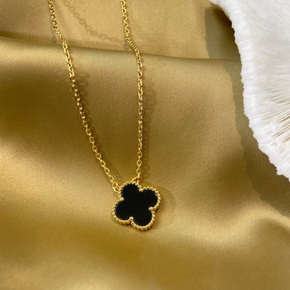[Vicky]CLOVER 15MM BLACK ONYX SINGLE FLOWER NECKLACE
