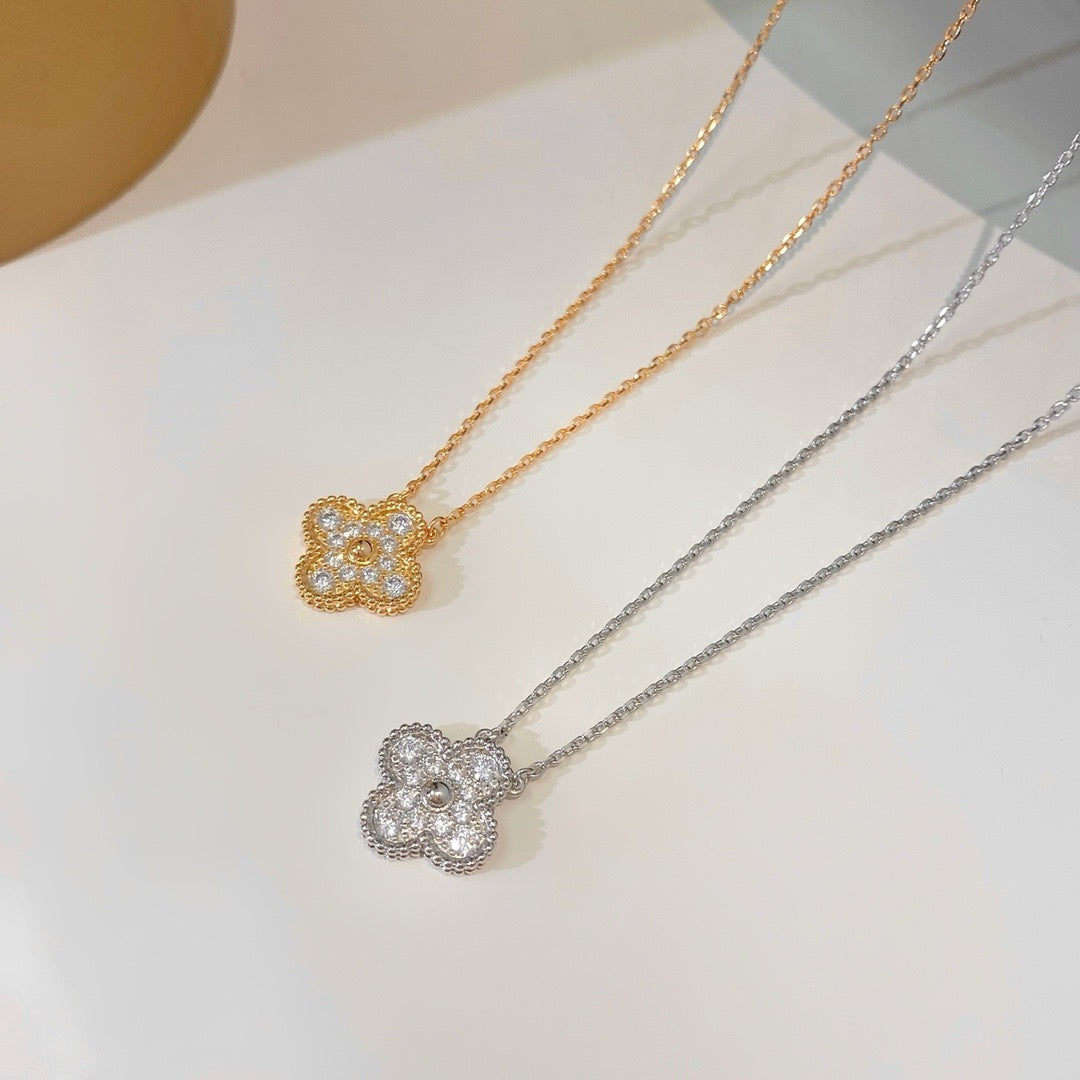 [Vicky]CLOVER 15MM DIAMOND SINGLE FLOWER NECKLACE