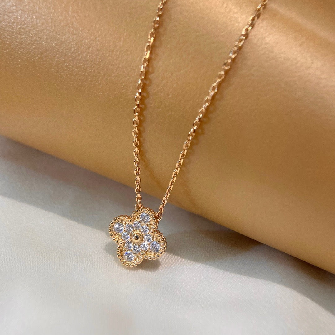 [Vicky]CLOVER 15MM DIAMOND SINGLE FLOWER NECKLACE
