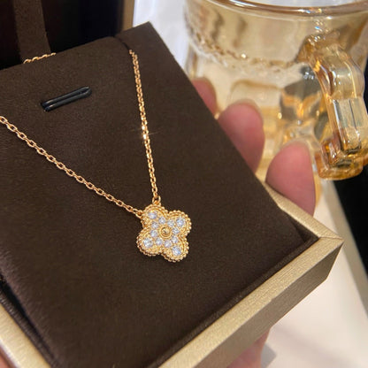 [Vicky]CLOVER 15MM DIAMOND SINGLE FLOWER NECKLACE