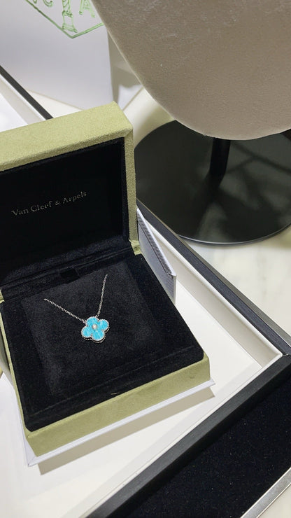 [Vicky]CLOVER 15MM DIAMOND SVRES PORCELAIN  NECKLACE SILVER