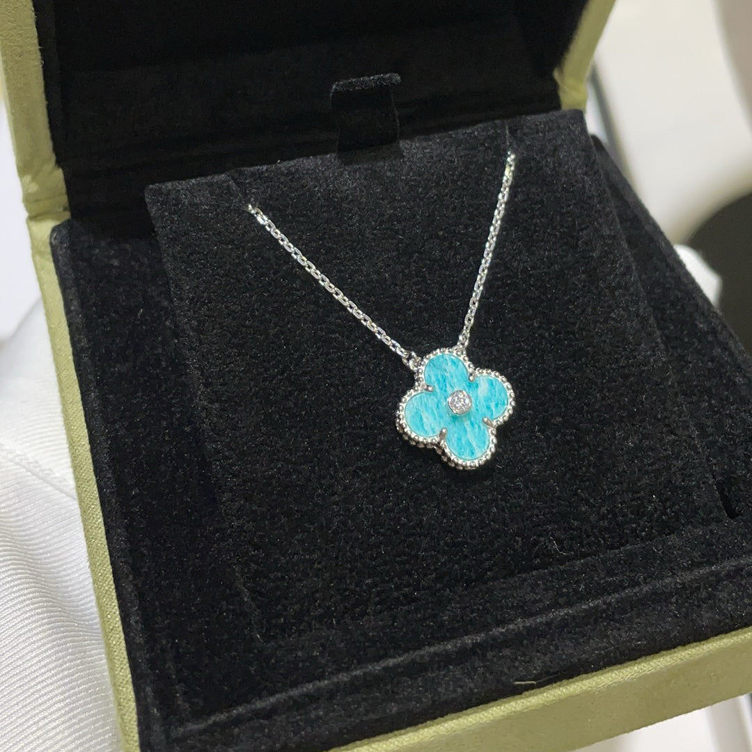 [Vicky]CLOVER 15MM DIAMOND SVRES PORCELAIN  NECKLACE SILVER