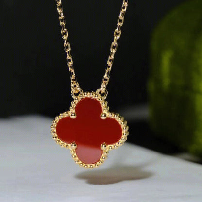 [Vicky]CLOVER 15MM CARNELIAN SINGLE FLOWER NECKLACE