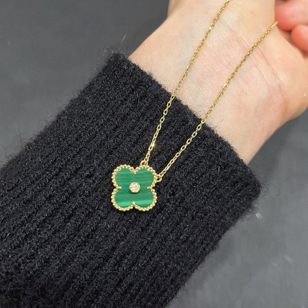 [Vicky]CLOVER 15MM DIAMOND TURQUOISE NECKLACE