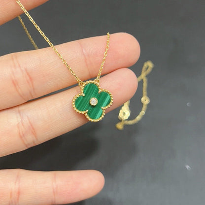 [Vicky]CLOVER 15MM DIAMOND TURQUOISE NECKLACE
