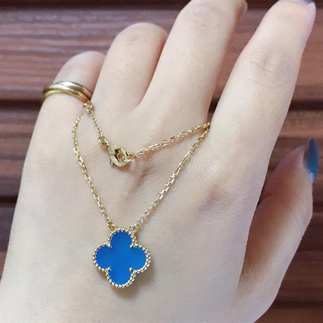 [Vicky]CLOVER 15MM BLUE AGATE NECKLACE
