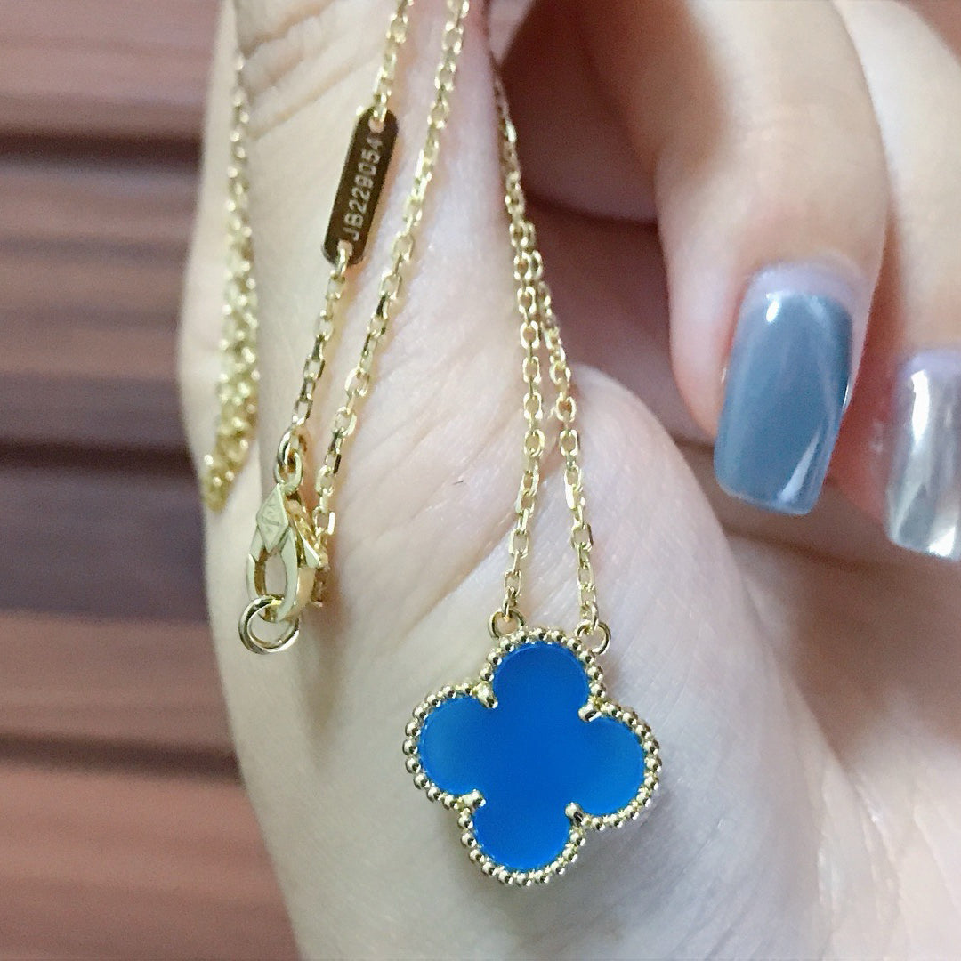 [Vicky]CLOVER 15MM BLUE AGATE NECKLACE