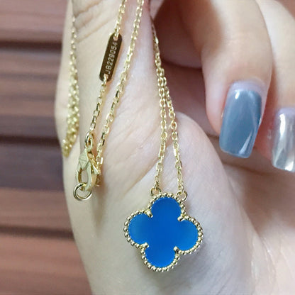 [Vicky]CLOVER 15MM BLUE AGATE NECKLACE