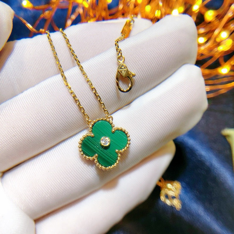 [Vicky]CLOVER 15MM DIAMOND TURQUOISE NECKLACE