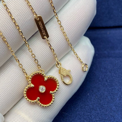 [Vicky]CLOVER 15MM DIAMOND CARNELIAN NECKLACE